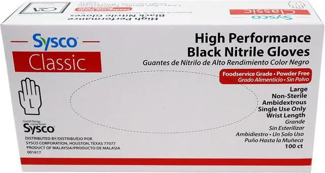 Alt view image 2 of 4 - Sysco Nitrile High Performance Gloves, Powder Free, Food Grade, Disposable (100 Gloves Pack) (Large - Black)