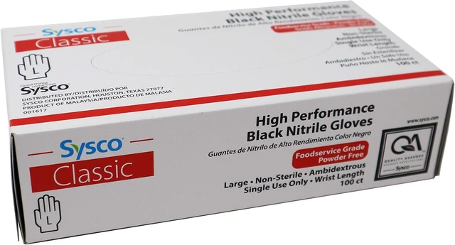 Alt view image 3 of 4 - Sysco Nitrile High Performance Gloves, Powder Free, Food Grade, Disposable (100 Gloves Pack) (Large - Black)