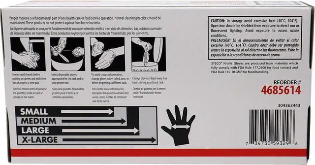 Alt view image 4 of 4 - Sysco Nitrile High Performance Gloves, Powder Free, Food Grade, Disposable (100 Gloves Pack) (Large - Black)