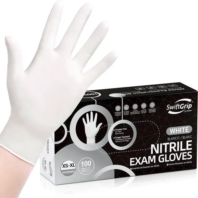 Main image of SwiftGrip Disposable Nitrile Exam Gloves, 3-mil, Medium, Box of 100, White Nitrile Gloves Disposable Latex Free for Medical, Cleaning, Cooking & Esthetician, Food-Safe, Powder-Free, Non-Sterile
