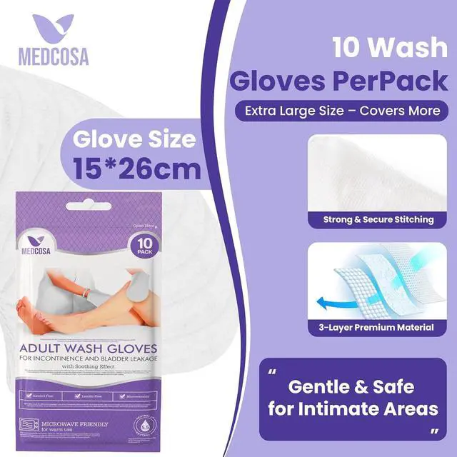 Alt view image 5 of 7 - Medcosa Adult Washcloths - Unique Disposable Body Wipes Shaped Like a Glove - Unscented, Premoistened Wet Wipes - Pack of 10 Wash Cloths