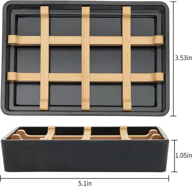 Alt view image 6 of 7 - Bamboo Soap Dishes for Shower with Drainage Wooden Soap Bar Holder for Bathroom Soap Tray Easy to Clean, Durable and with Non-Slip Pads(Single Black Square)