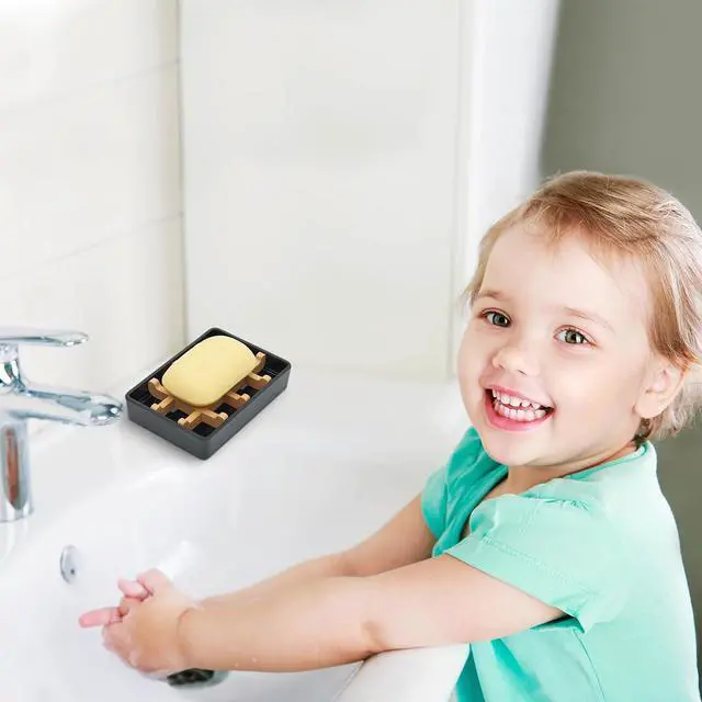 Alt view image 7 of 7 - Bamboo Soap Dishes for Shower with Drainage Wooden Soap Bar Holder for Bathroom Soap Tray Easy to Clean, Durable and with Non-Slip Pads(Single Black Square)