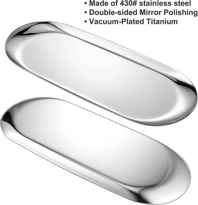 Alt view image 2 of 6 - Silver Oval Vanity Tray, Stainless Steel Jewelry Tray, Bathroom Tray, Makeup Cosmetic Trays,Towel Napkin Tray,Storage Organizer,11.8 x 4.8 inches (L*W), Large