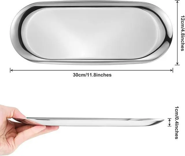 Alt view image 3 of 6 - Silver Oval Vanity Tray, Stainless Steel Jewelry Tray, Bathroom Tray, Makeup Cosmetic Trays,Towel Napkin Tray,Storage Organizer,11.8 x 4.8 inches (L*W), Large