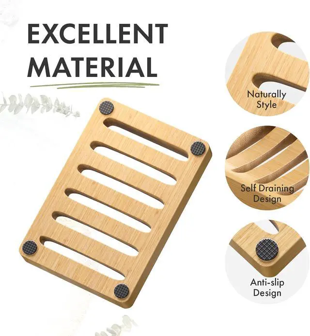 Alt view image 4 of 7 - AmazerBath Soap Holder Soap Dish, Bamboo Soap Dish, 2 Pack Wood Bar Soap Holder for Shower, Trays Self Draining, Soap Saver for Shower, Bathroom, Kitchen(Natural Color)