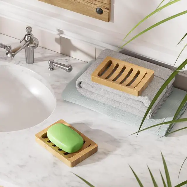 Alt view image 6 of 7 - AmazerBath Soap Holder Soap Dish, Bamboo Soap Dish, 2 Pack Wood Bar Soap Holder for Shower, Trays Self Draining, Soap Saver for Shower, Bathroom, Kitchen(Natural Color)