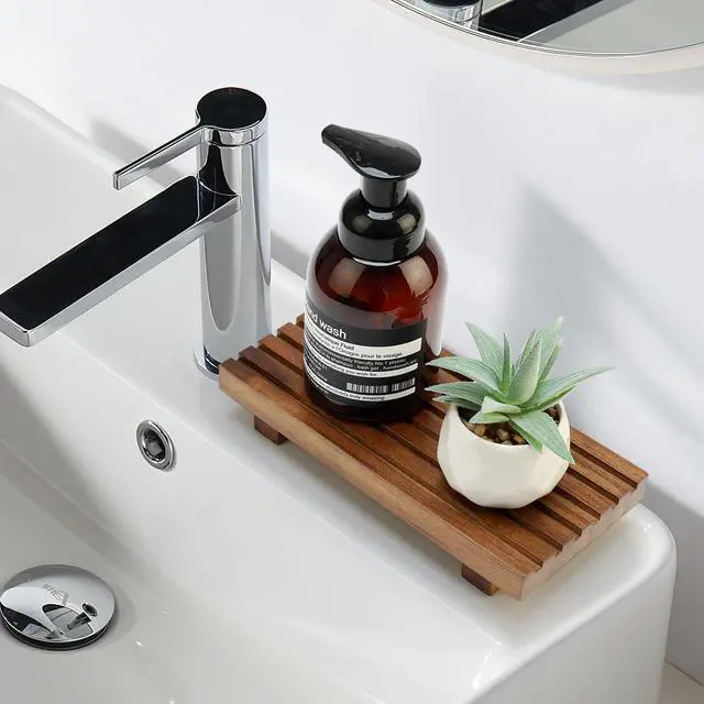 Alt view image 2 of 7 - Acacia Wood Riser for Bathroom Counter Tray Decor Kitchen Sink Soap Dish