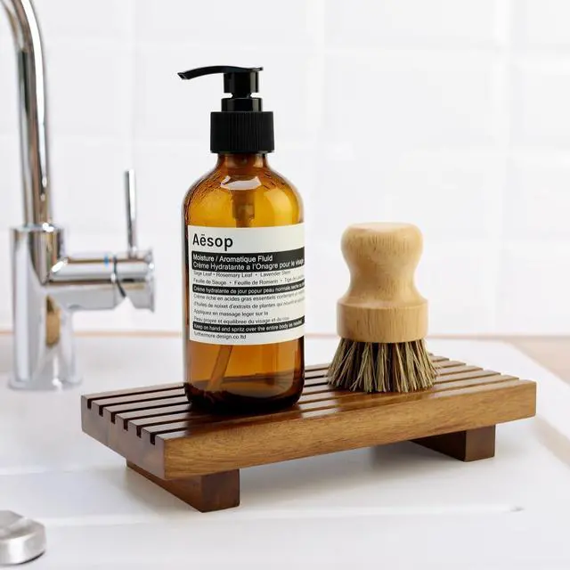 Alt view image 3 of 7 - Acacia Wood Riser for Bathroom Counter Tray Decor Kitchen Sink Soap Dish