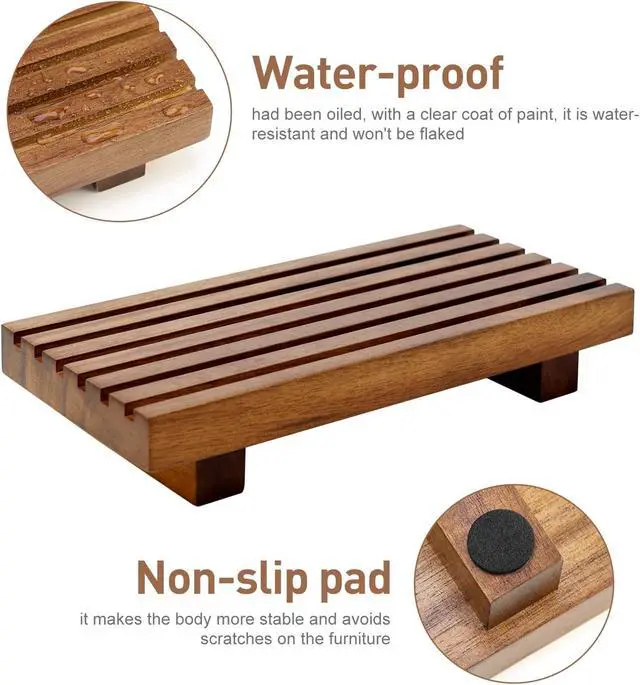 Alt view image 5 of 7 - Acacia Wood Riser for Bathroom Counter Tray Decor Kitchen Sink Soap Dish