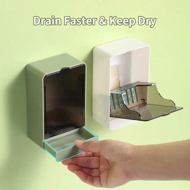 Alt view image 2 of 7 - Soap Holder Dish Shower, 2 Pack Bar Soap Holder with Drainage, Self Draining Soap Holder, Wall Mounted Soap Box Tray Container for Bathroom, Bathtub Kitchen Sink, No Drilling, 4 Adhesive Include