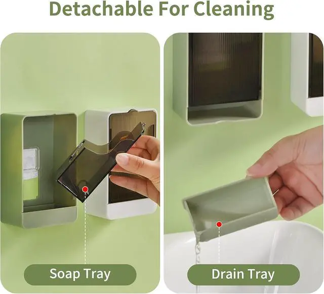 Alt view image 3 of 7 - Soap Holder Dish Shower, 2 Pack Bar Soap Holder with Drainage, Self Draining Soap Holder, Wall Mounted Soap Box Tray Container for Bathroom, Bathtub Kitchen Sink, No Drilling, 4 Adhesive Include