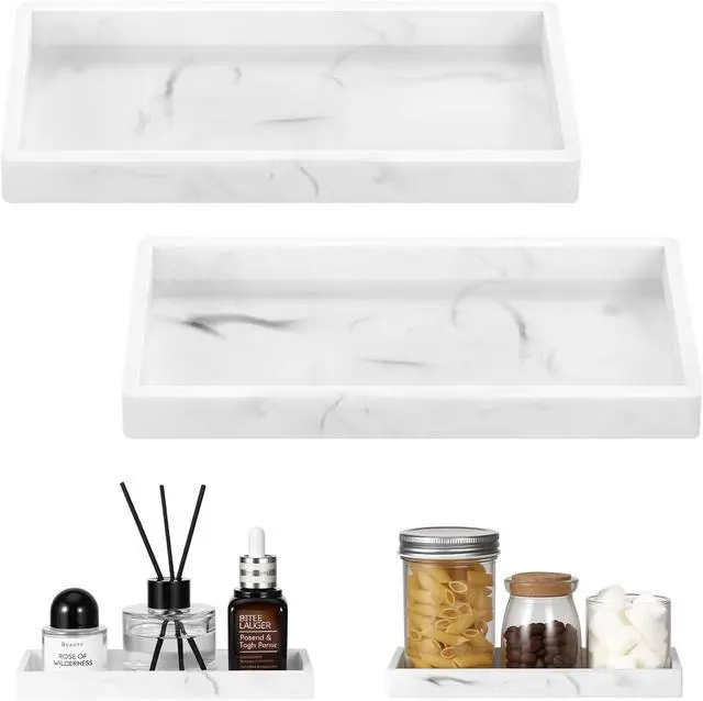 Main image of Luxspire 2 Pack Silicone Bathroom Tray 7.9" Vanity Tray, Marble White