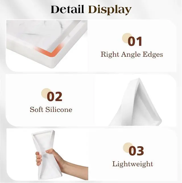 Alt view image 3 of 7 - Luxspire 2 Pack Silicone Bathroom Tray 7.9" Vanity Tray, Marble White