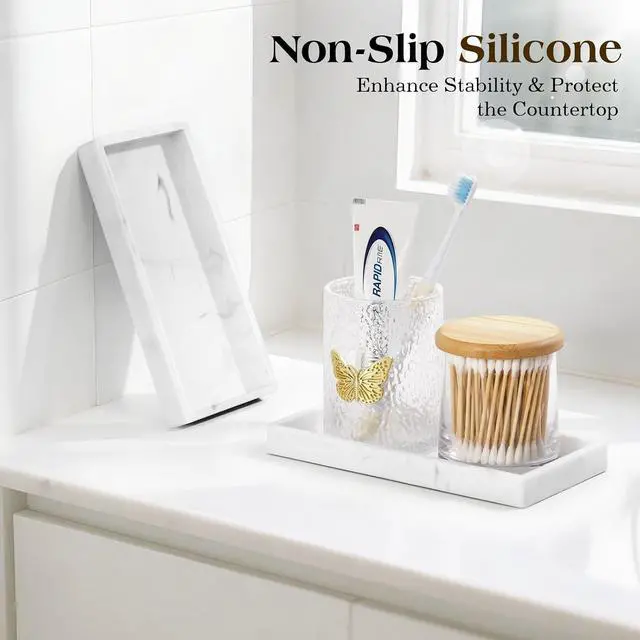 Alt view image 2 of 7 - Luxspire 2 Pack Silicone Bathroom Tray 7.9" Vanity Tray, Marble White