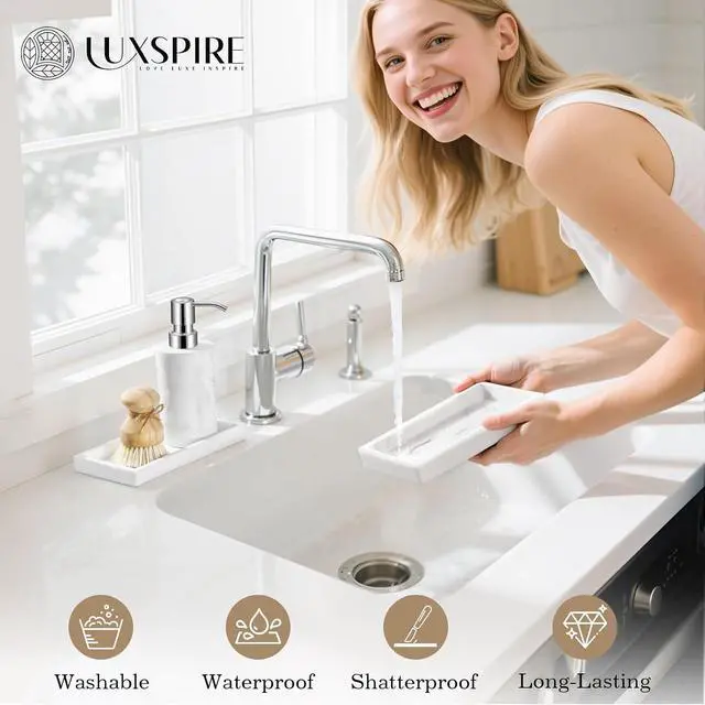 Alt view image 5 of 7 - Luxspire 2 Pack Silicone Bathroom Tray 7.9" Vanity Tray, Marble White