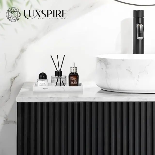 Alt view image 6 of 7 - Luxspire 2 Pack Silicone Bathroom Tray 7.9" Vanity Tray, Marble White