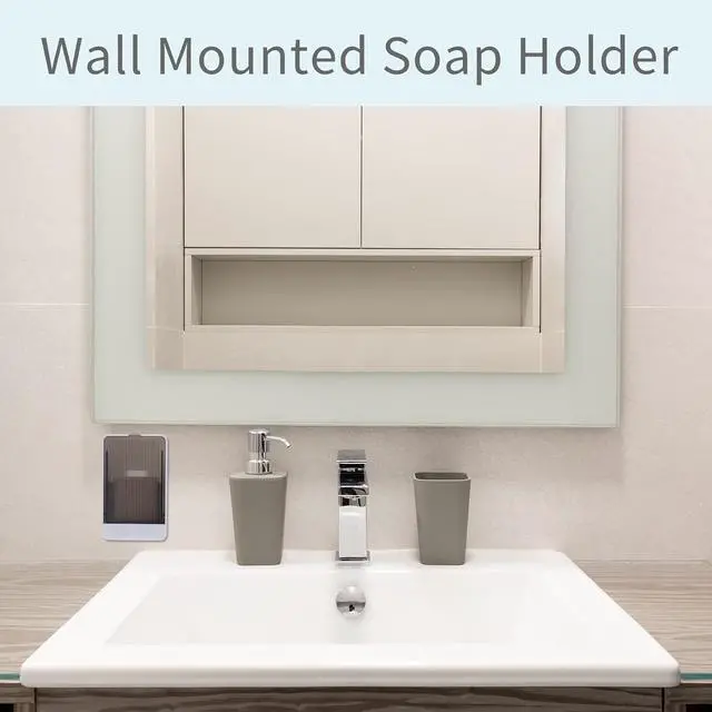Alt view image 5 of 7 - Bar Soap Holder Dish Shower 2 PCS Self Draining Soap Container with Lid, Wall Mounted Soap Box Tray for Bathroom Bathtub Sink, Waterproof White, Adhesive Include (White)
