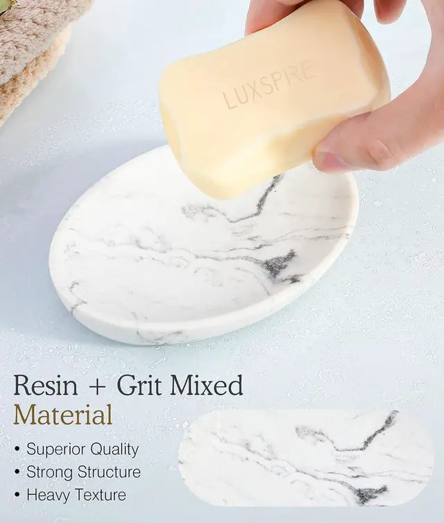 Alt view image 2 of 7 - Luxspire Oval Soap Dish, Resin soap Holder for Bathroom, Gravel White