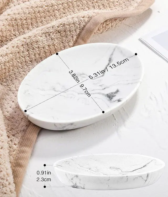 Alt view image 6 of 7 - Luxspire Oval Soap Dish, Resin soap Holder for Bathroom, Gravel White