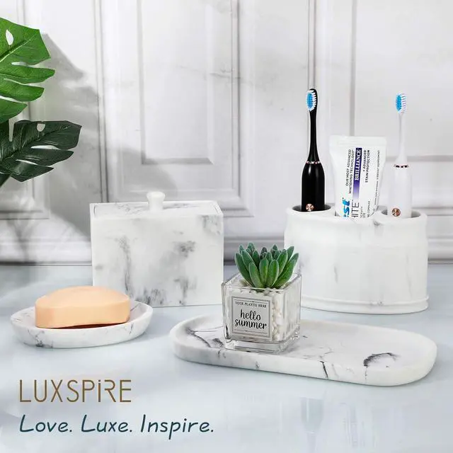 Alt view image 7 of 7 - Luxspire Oval Soap Dish, Resin soap Holder for Bathroom, Gravel White