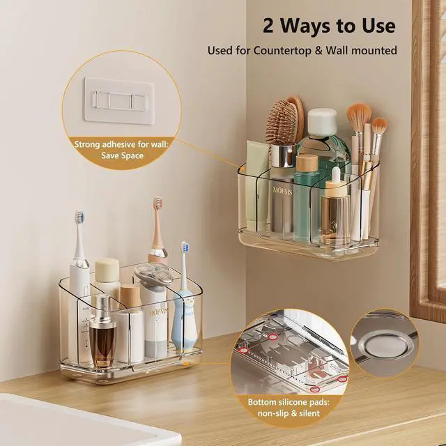 Alt view image 2 of 7 - MOPMS Toothbrush Holders for Bathrooms with 5 Slots Adjustable Dividers