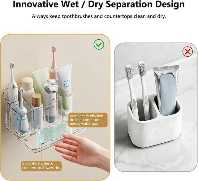 Alt view image 3 of 7 - MOPMS Toothbrush Holders for Bathrooms with 5 Slots Adjustable Dividers