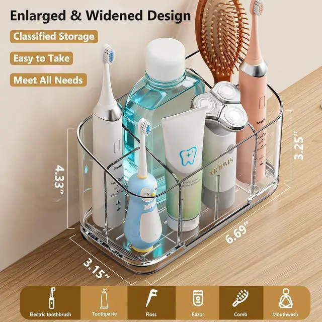Alt view image 5 of 7 - MOPMS Toothbrush Holders for Bathrooms with 5 Slots Adjustable Dividers