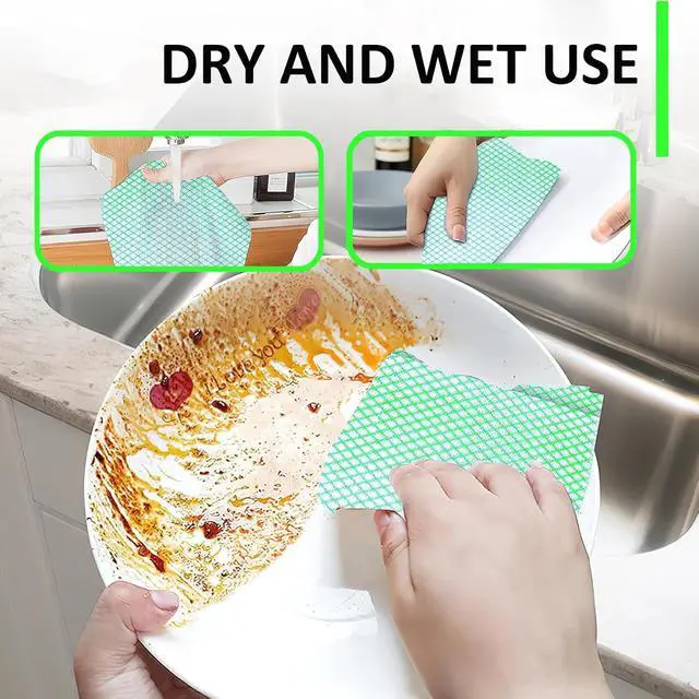 Alt view image 5 of 7 - Disposable Dish Cloths Heavy Duty Disposable Cleaning Cloths for Kitchen Multi-Purpose Green Dish Rags 50 Count/Pack