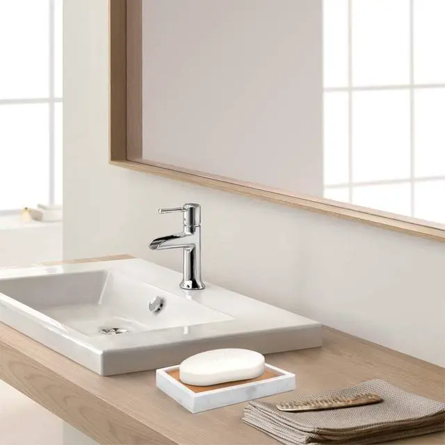 Alt view image 3 of 7 - Luxspire Bamboo Soap Dish, Resin Holder with Drainage, Gravel White