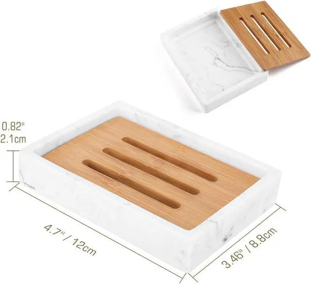 Alt view image 6 of 7 - Luxspire Bamboo Soap Dish, Resin Holder with Drainage, Gravel White