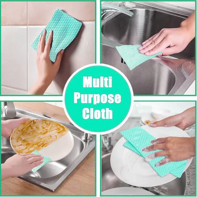 Alt view image 7 of 7 - Disposable Dish Cloths Heavy Duty Disposable Cleaning Cloths for Kitchen Multi-Purpose Green Dish Rags 50 Count/Pack