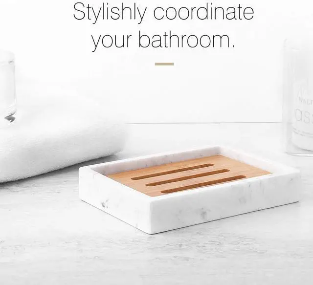 Alt view image 5 of 7 - Luxspire Bamboo Soap Dish, Resin Holder with Drainage, Gravel White