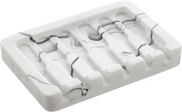Alt view image 2 of 7 - INIUNIK Self Draining Soap Dish - Marble Look Soap Holder Tray Savers Box Container Sponge Holder for Bathroom Shower Kitchen, White