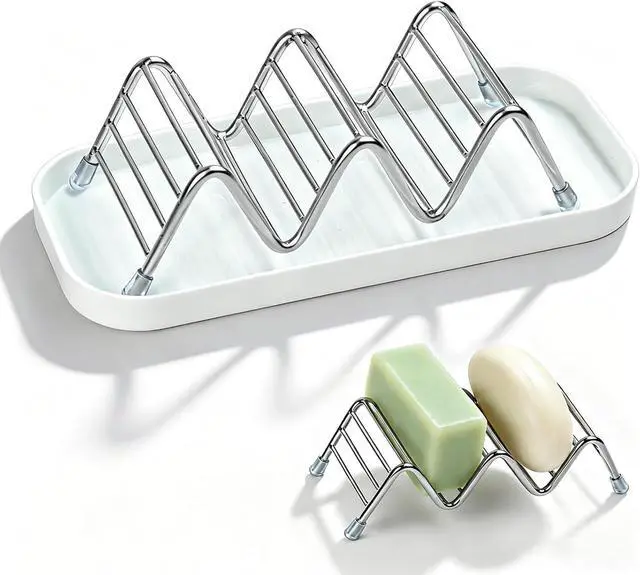 Main image of OZNER Wavy Soap Dish for Shower, 304 Stainless Steel Shampoo Bar Holder with Removable Drip Tray, Self Draining Quick Dry Bar Soap Holder for Shampoo Bars, Conditioner Bars & Soap, 1 Pack