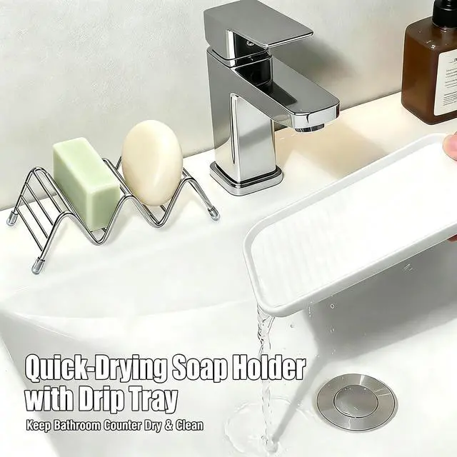 Alt view image 4 of 7 - OZNER Wavy Soap Dish for Shower, 304 Stainless Steel Shampoo Bar Holder with Removable Drip Tray, Self Draining Quick Dry Bar Soap Holder for Shampoo Bars, Conditioner Bars & Soap, 1 Pack