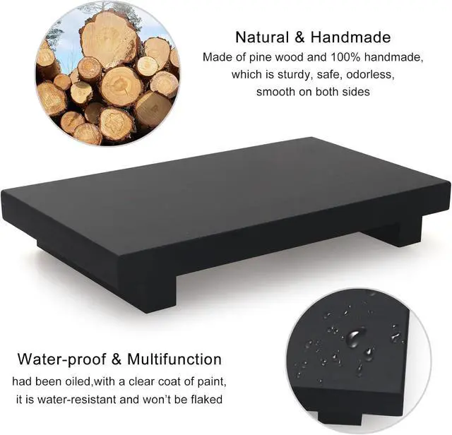 Alt view image 4 of 7 - Black Wooden Bathroom Sink Counter Tray Decor Small Pedestal Stand Display