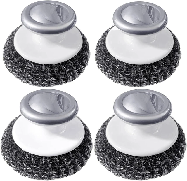 Main image of Stainless Steel Wool Scrubber with Handle, Heavy Duty Dish Scrubber, Steel Brush for Cleaning Pots, Pans, Grills, Sink (4 Pack)