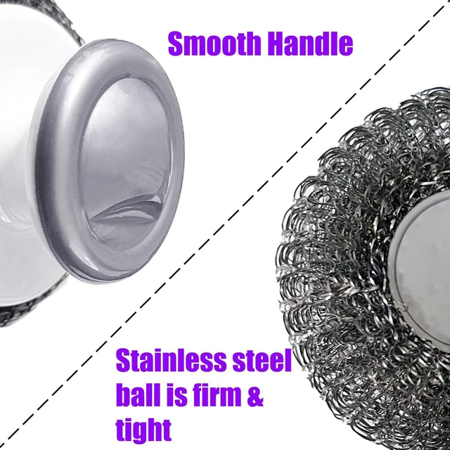Alt view image 3 of 7 - Stainless Steel Wool Scrubber with Handle, Heavy Duty Dish Scrubber, Steel Brush for Cleaning Pots, Pans, Grills, Sink (4 Pack)