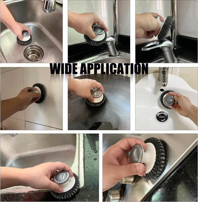 Alt view image 5 of 7 - Stainless Steel Wool Scrubber with Handle, Heavy Duty Dish Scrubber, Steel Brush for Cleaning Pots, Pans, Grills, Sink (4 Pack)