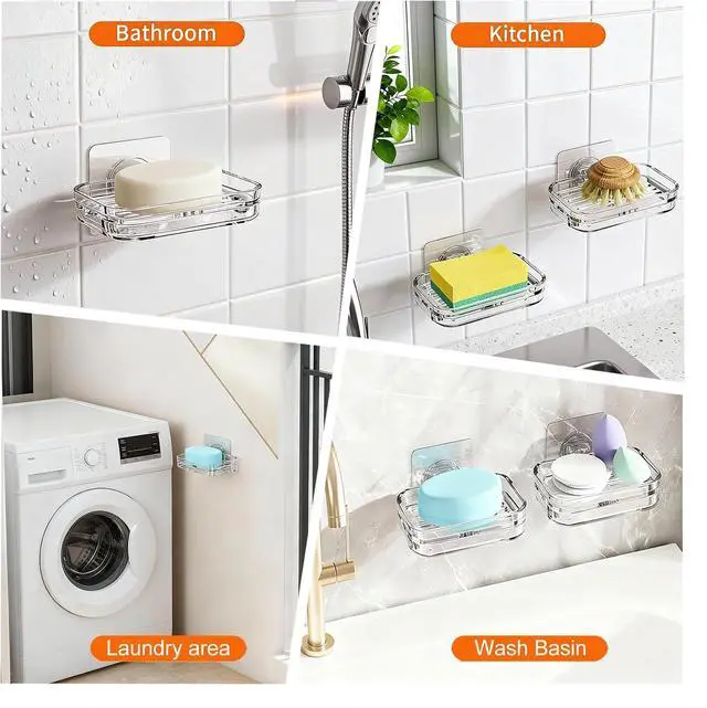 Alt view image 5 of 6 - Adhesive Soap Dish for Shower Wall-Mounted Soap Holder for Bathroom
