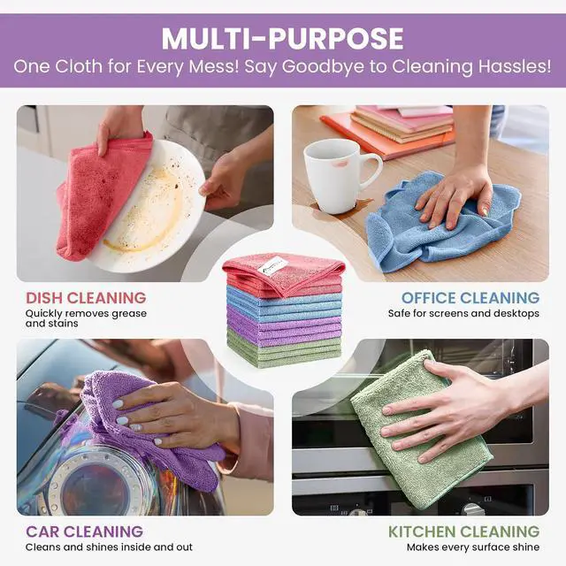 Alt view image 5 of 7 - SIFANGKE Microfiber Cleaning Cloth, 12 Pack Assorted Color Cleaning Rags for Housekeeping, Colorful Reusable Microfiber Towels for Car, Kitchen, Bathroom and Household Cleaning Supplies, 11.8"X11.8"