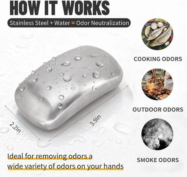 Alt view image 2 of 7 - HOOPLE Stainless Steel Soap Bar for Hands, Odor Remover for Garlic, Fish & Onion Smells, Reusable Metal Soap for Kitchen, Cooking & Outdoor Use, Dishwasher Safe