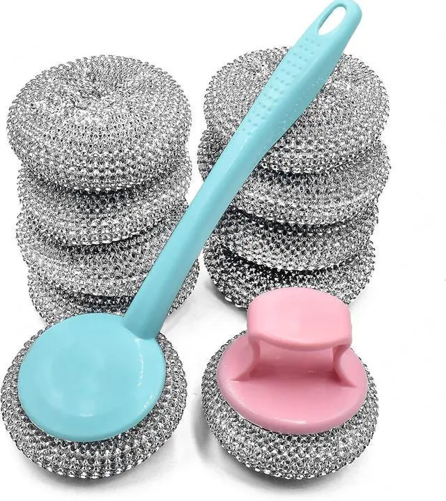 Main image of HONGYUTAI 10 Pack Stainless Steel Sponges, Scrubbing Scouring Pad, Steel Wool Scrubber for Kitchens, Bathroom and More