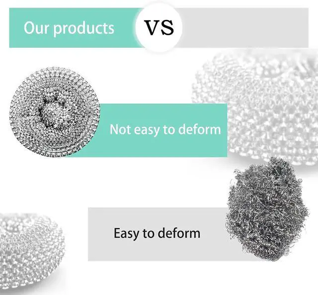 Alt view image 2 of 6 - HONGYUTAI 10 Pack Stainless Steel Sponges, Scrubbing Scouring Pad, Steel Wool Scrubber for Kitchens, Bathroom and More