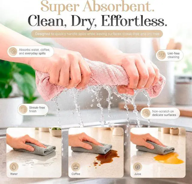 Alt view image 3 of 7 - Microfiber Cleaning Cloth Roll 20 Sheets 11" x 10" Tear Away Microfiber Towel Roll Reusable Paper Towels Washable Ultra Absorbent Lint-Free Cleaning Cloths for Kitchen, Car and Home Use, Pink