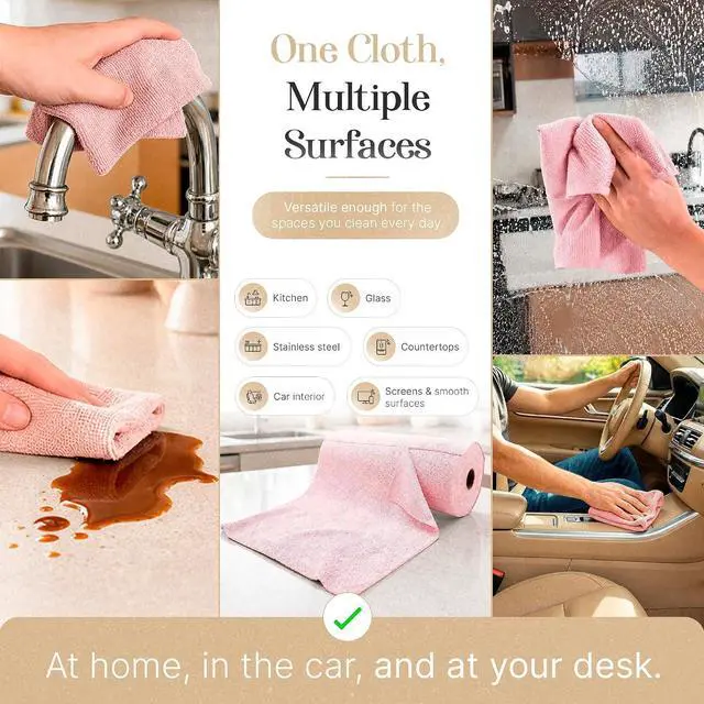 Alt view image 5 of 7 - Microfiber Cleaning Cloth Roll 20 Sheets 11" x 10" Tear Away Microfiber Towel Roll Reusable Paper Towels Washable Ultra Absorbent Lint-Free Cleaning Cloths for Kitchen, Car and Home Use, Pink