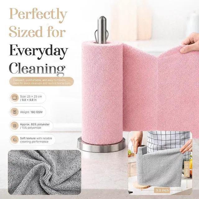 Alt view image 6 of 7 - Microfiber Cleaning Cloth Roll 20 Sheets 11" x 10" Tear Away Microfiber Towel Roll Reusable Paper Towels Washable Ultra Absorbent Lint-Free Cleaning Cloths for Kitchen, Car and Home Use, Pink