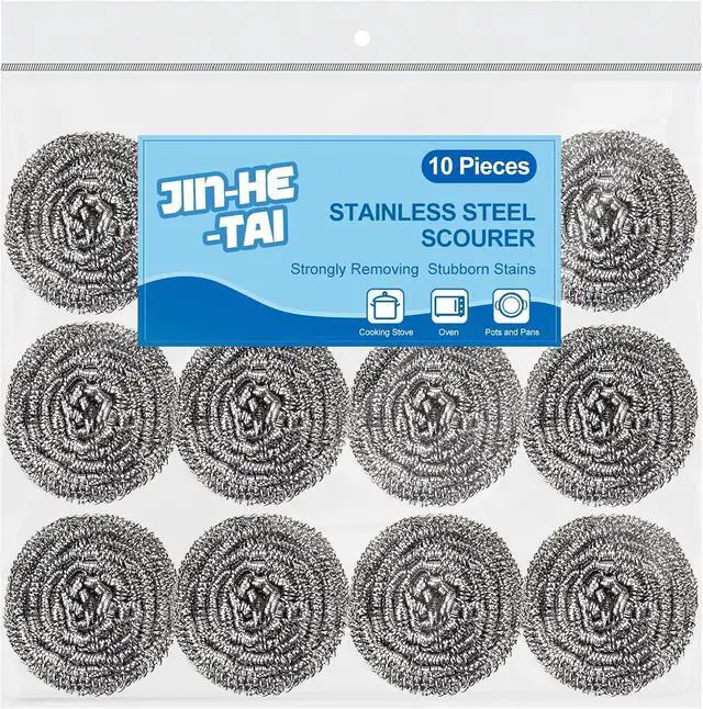 Main image of 10 Pack Stainless Steel Scrubber, Steel Wool Srubber for Scouring Stubborn Messes from Pots and Pans, Stoves,Broiler Racks,Grills and More