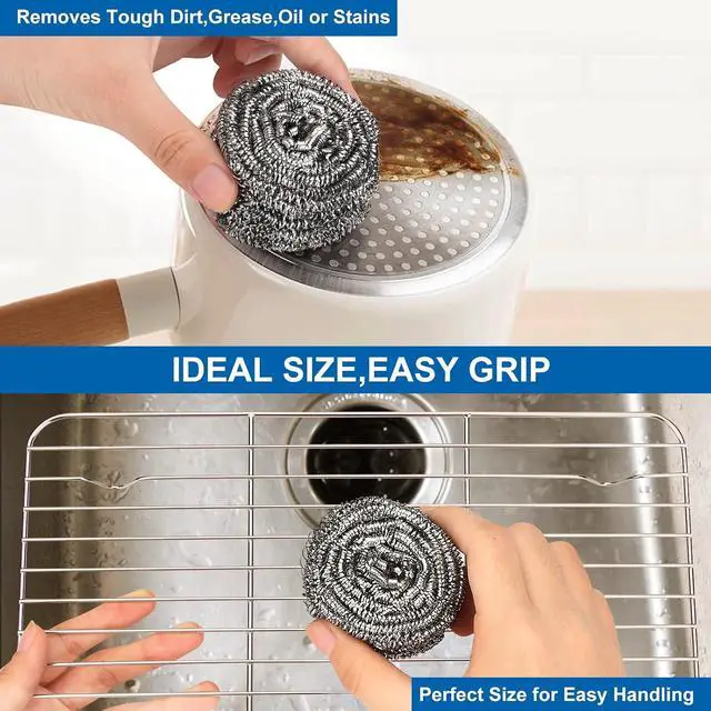 Alt view image 5 of 6 - 10 Pack Stainless Steel Scrubber, Steel Wool Srubber for Scouring Stubborn Messes from Pots and Pans, Stoves,Broiler Racks,Grills and More